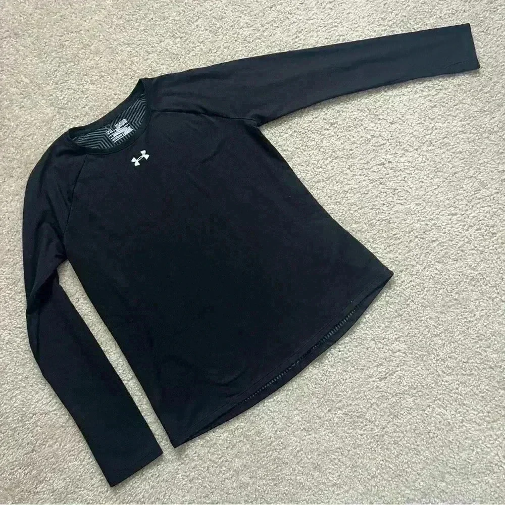 Under Armour Cold Gear Unisex Black Thumb Hole Long Sleeve Shirt Loose Size YXL